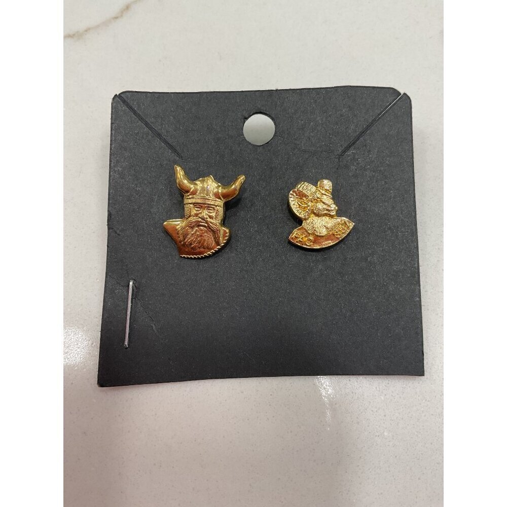 Viking and Ram Lapel Pin Set Gold Tone